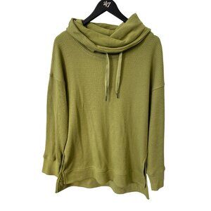 Mono B Hoodie Size Small Cowl Neck Long Sleeve Pullover Waffle Knit Green Comfy
